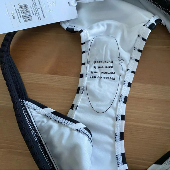 NWT The White Company Gradual Stripe Bikini Brief Bottom Only Black White Sz 8 - Picture 7 of 9